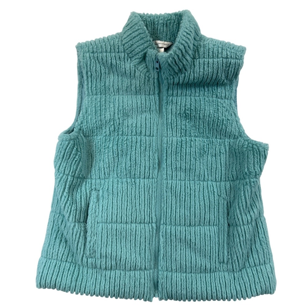 Christopher & Banks Vest Womens Small‎ Teal Ribbed Knit Full Zip NWT